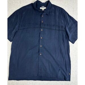 Quiksilver Edition‎ Shirt Mens XXL Navy Blue Embroidered Palm Tree Hawaiian